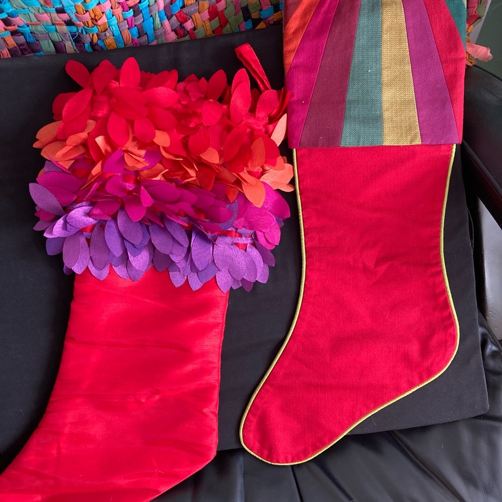 Two Pier 1 Multicolor Christmas Stockings